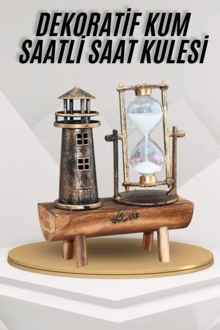 Deniz Feneri Kum Saati Ahşap Görünümlü Vintage Tarz Biblo