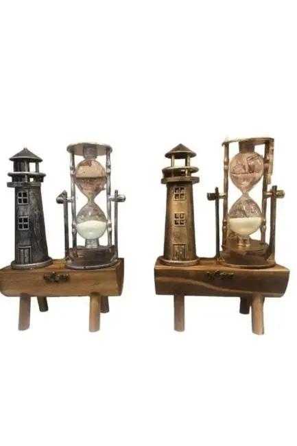 Deniz Feneri Kum Saati Ahşap Görünümlü Vintage Tarz Biblo