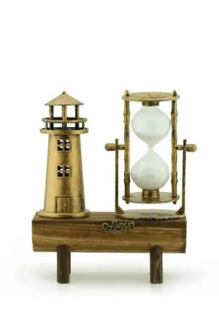 Deniz Feneri Kum Saati Ahşap Görünümlü Vintage Tarz Biblo