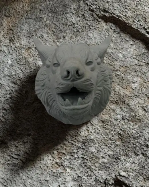 Gri Kurt Duvar Dekoru Asılabilir Dekoratif Heykel Tasarım