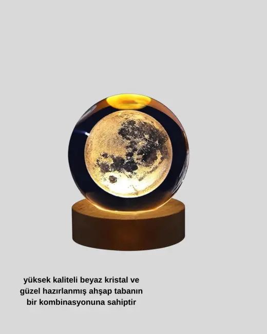 Ay Temalı Kristal Küre Gece Lambası LED Aydınlatmalı Premium Dekor
