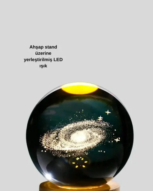 3D Samanyolu Galaksi Kristal Küre USB LED Işıklı Ahşap Standlı Gece Lambası