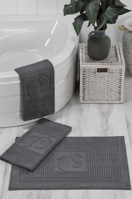 3 Lü Banyo Ayak Havlusu %100 Pamuklu 50x70 Cm Antrasit
