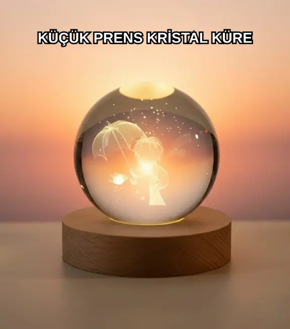 Masif Ahşap Standlı 3D Küçük Prens Kristal Top USB Gece Lambası Sıcak Işık