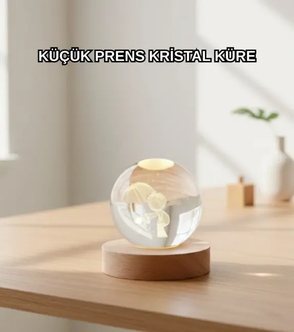 LED Aydınlatmalı 3D Küçük Prens Kristal Küre Ahşap Standlı Masa Gece Lambası