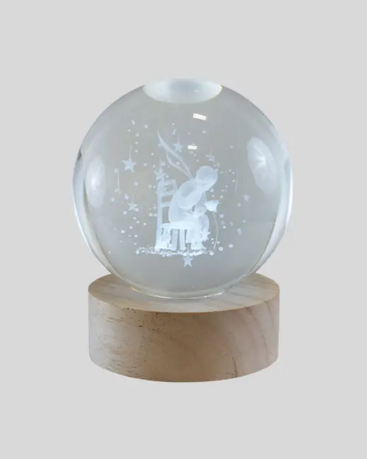 8 cm Küçük Prens Cam Küre USB Işıklı Ahşap Tabanlı Dekor