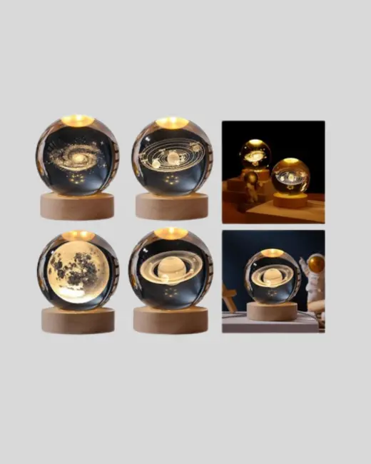 Dekoratif 3D Satürn Motifli Kristal Küre Işıklı Gece Lambası