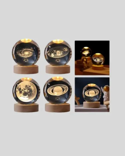 Ahşap Tabanlı 3D Satürn Kristal Küre Atmosfer Lambası