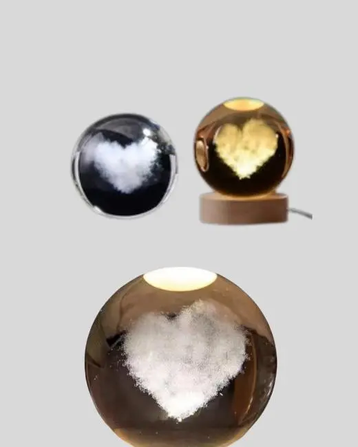 Romantik Kalpli Kristal Cam Küre USB’li Işıklı Dekoratif Obje
