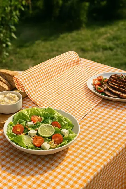 Zefir Desen Sofra Bezi Masa Örtüsü 170 x 170 Cm Turuncu