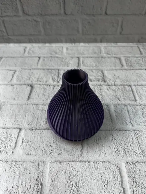 11 cm Mor Minimal Çizgili Vazo Masa Üstü Şık Dekor Objesi