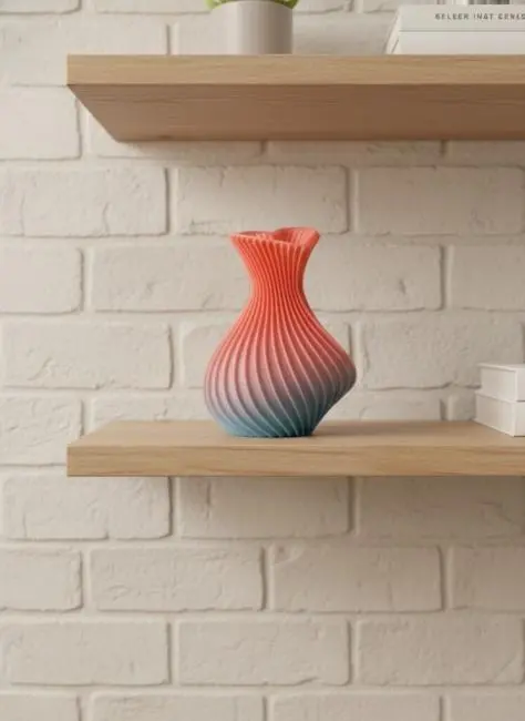 3D Dalga Desenli Kalp Formlu Dekoratif Vazo Pembe 15 cm