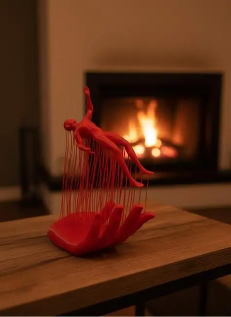 Kırmızı El ve İnsan Figürü Dekoratif Biblo Salon Ofis Raf ve Konsol Üstü İçin 12x18 cm