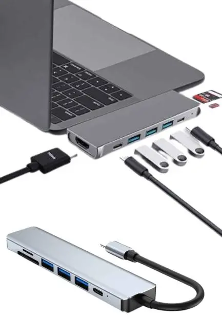Usb Type-c Hub Dönüştürücü Çevirici Çoklayıcı Macbook Çevirici 8 Portlu