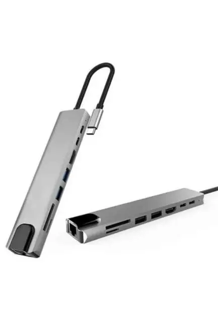 8 Portlu Macbook Çevirici Type C Hub  SD TF USB Çoğaltıcı Ethernet