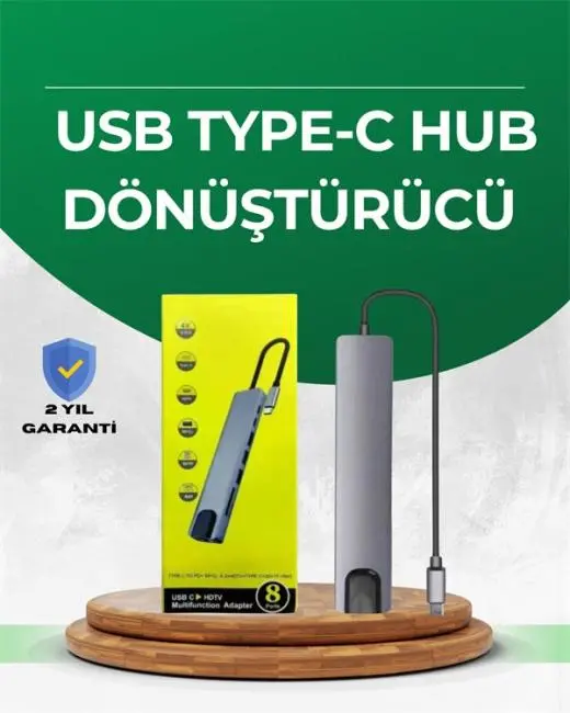 Type‑C Dönüştürücü – 2×USB3.0 SD/MS 4K HDMI & RJ45 ile Profesyonel Kullanım
