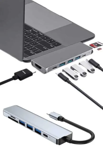 Usb Type-c Hub Dönüştürücü Çevirici Çoklayıcı Macbook Çevirici 8 Portlu
