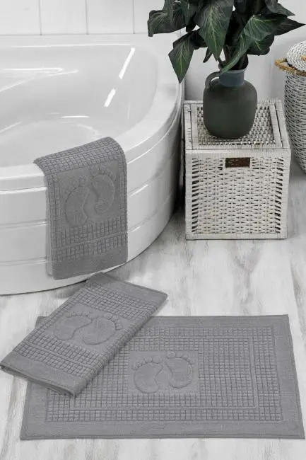 3 Lü Banyo Ayak Havlusu %100 Pamuklu 50x70 Cm Açık Gri
