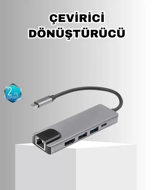 Alüminyum Kasalı MacBook USB-C Hub – 4K HDMI USB 3.0 SD/TF Kart Girişi PD Şarj Desteği