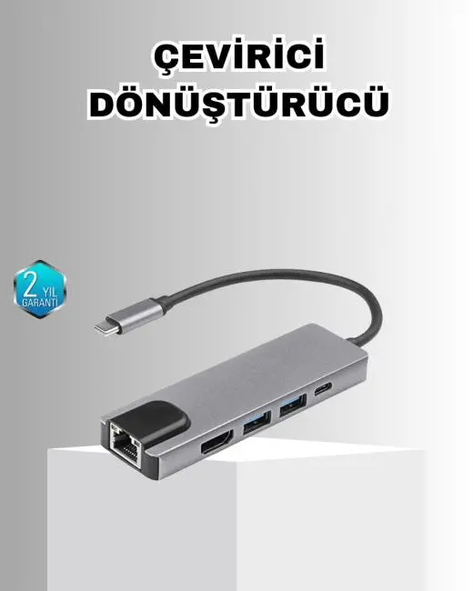 Alüminyum Kasalı MacBook USB-C Hub – 4K HDMI USB 3.0 SD/TF Kart Girişi PD Şarj Desteği