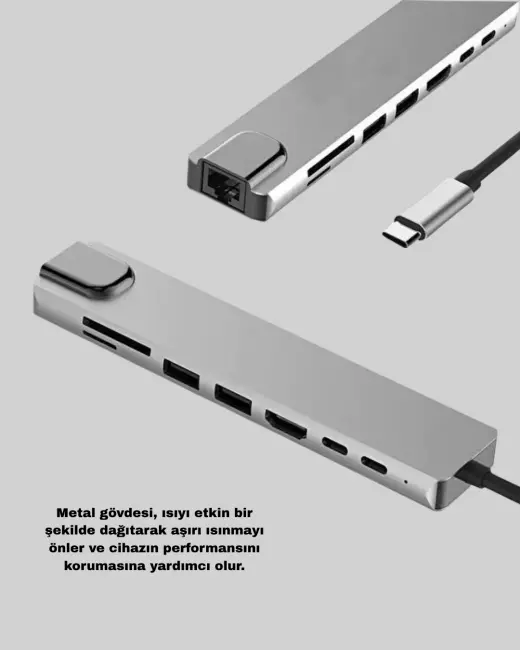 Alüminyum Kasalı MacBook USB-C Hub – 4K HDMI USB 3.0 SD/TF Kart Girişi PD Şarj Desteği