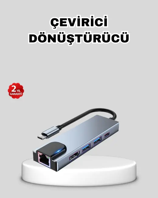 Type-C Çoklu Dönüştürücü – Alüminyum Gövde Hızlı Veri Aktarımı ve Şarj Desteği