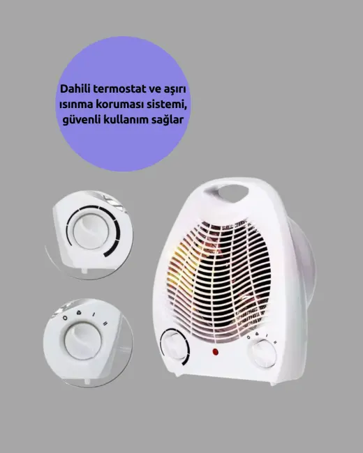 Mini Elektrikli Isıtıcı 2000W – Termostatlı Fanlı Isıtma Taşınabilir Tasarım