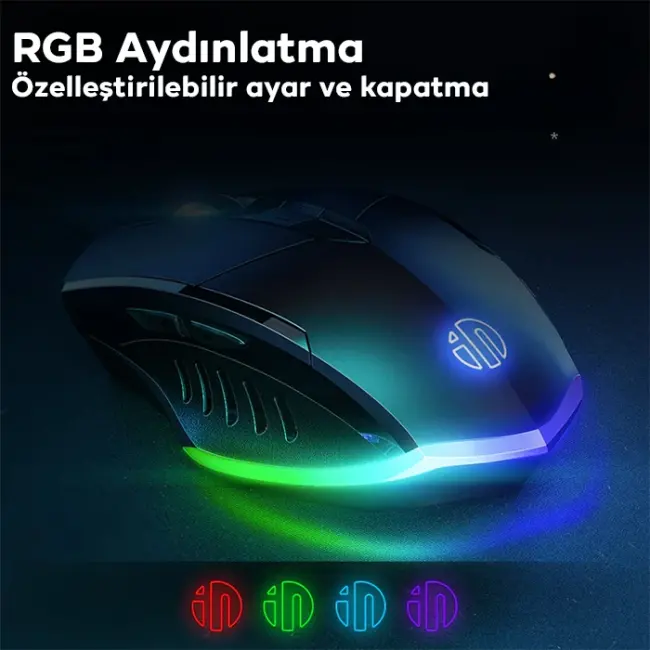 İNPHİC W1 Sessiz Tıklama Özellikli Ergonomik Kablolu Oyun Mouse Fare 1200/7200DPI-(5775)