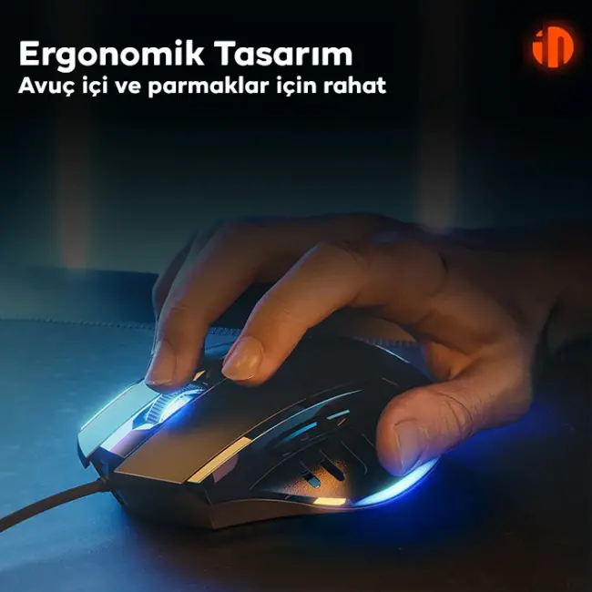 İNPHİC W1 Sessiz Tıklama Özellikli Ergonomik Kablolu Oyun Mouse Fare 1200/7200DPI-(5775)