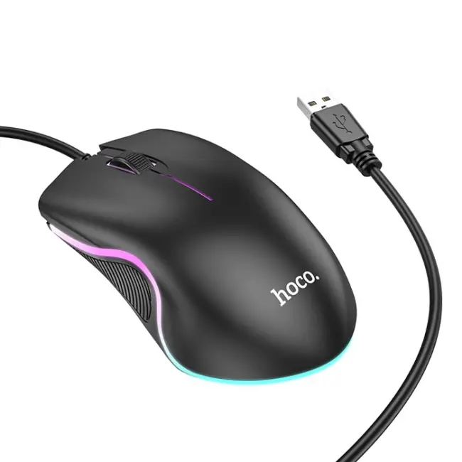 HOCO GM19 RGB LED Işıklı Gamer Oyuncu Kablolu Optik Mouse-(5775)
