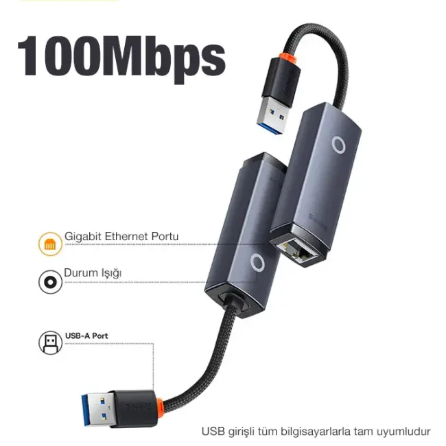 Baseus Lite Series 100Mbps USB to RJ45 Ethernet LAN Port Adaptör-(5775)