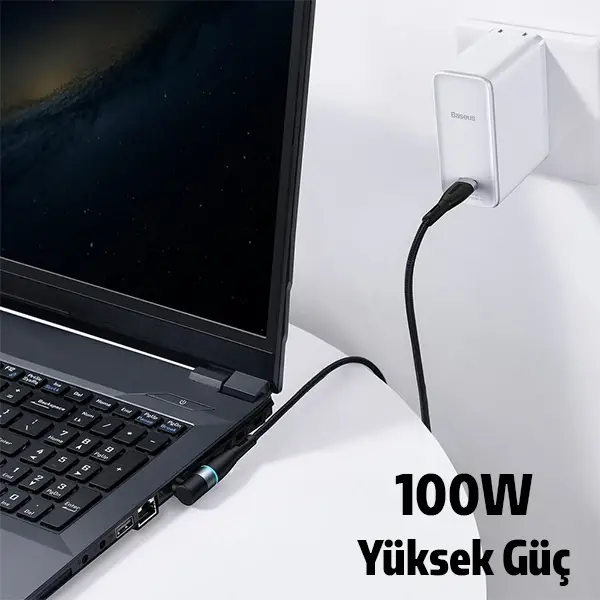 Baseus Zinc Manyetik Type-C to DC Round (40x17mm) Lenovo Laptop Şarj Kablosu 100W 2m-(5775)