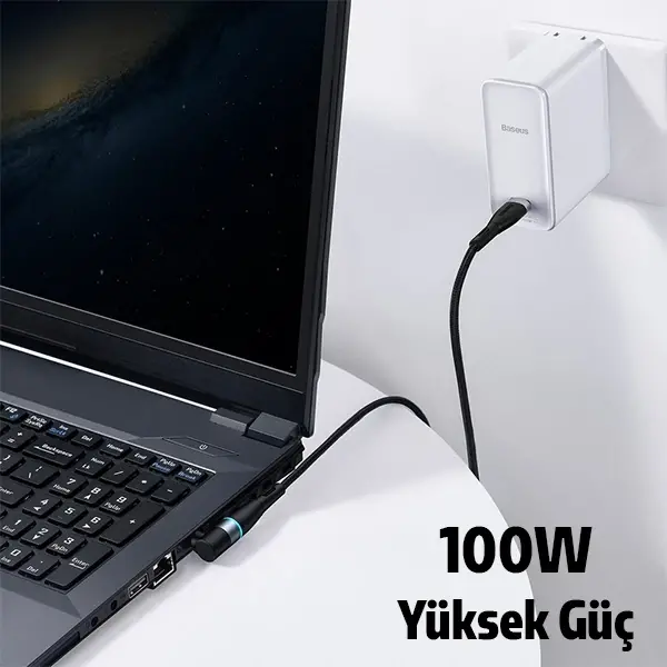 Baseus Zinc Manyetik Type-C to DC Round (55x25mm) Lenovo Laptop Şarj Kablosu 100W 2m-(5775)