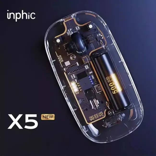 İNPHİC X5 Kablosuz Fare Şarj Edilebilir Sessiz Kullanım 2.4G Transparan USB Mouse-(5775)