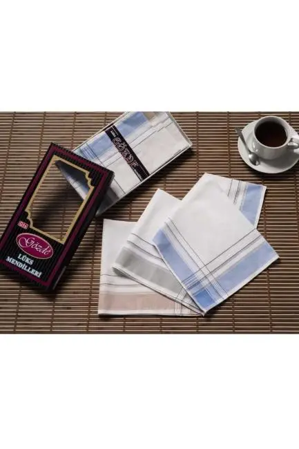 Siyah Kutulu 42x42 cm Düzine 12 Adet Kumaş Mendil-GM 08