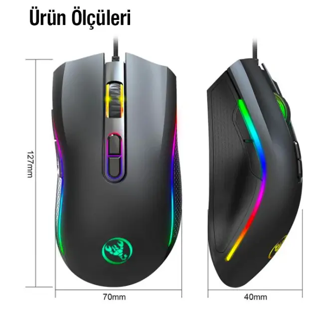HXSJ A869 7200DPI Ayarlanabilir RGB Işık Gaming Oyuncu Mouse-(5775)