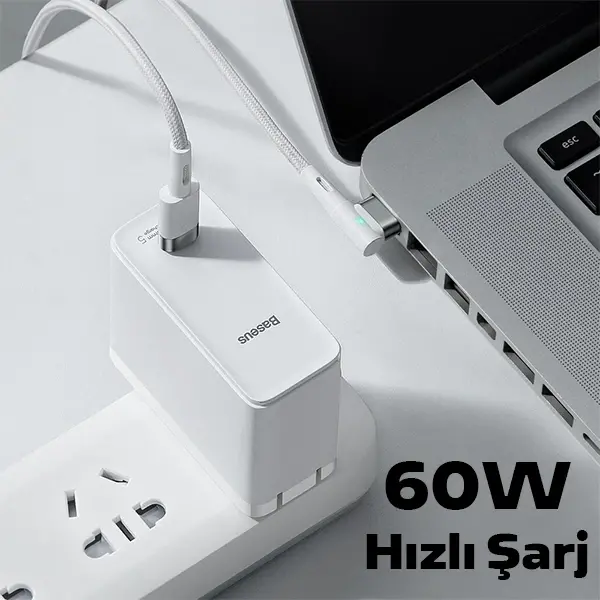 Baseus Zinc Manyetik L Uçlu 60W Macbook Hızlı Şarj Güç Kablosu 2m-(5775)