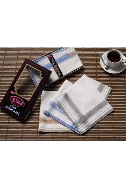 Siyah Kutulu 42x42 cm. Bir Düzine 12 Adet Mendil-GM 06