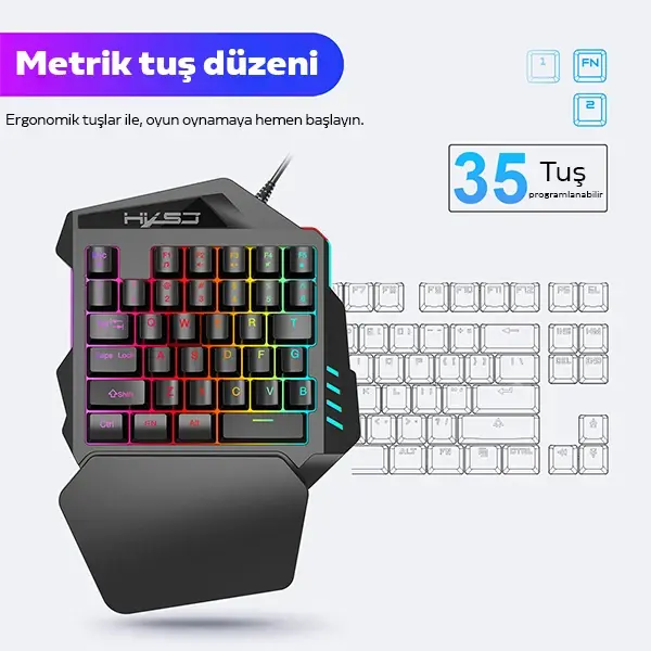 HXSJ V100+ A869 Gaming 7200 DPI 7  RGB ışıklı Oyuncu Klavye+Oyuncu Mouse-(5775)