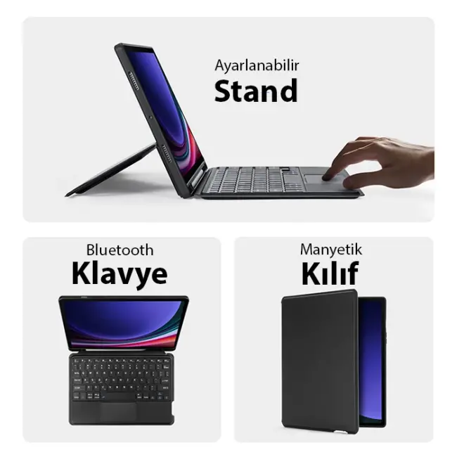 Dux Ducis Samsung Tab S9 (X710/X716B) DK Series Kablosuz Bluetooth Klavye Touchpad Kılıf-(5775)