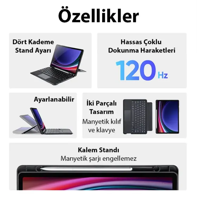 Dux Ducis Samsung Tab S9 (X710/X716B) DK Series Kablosuz Bluetooth Klavye Touchpad Kılıf-(5775)