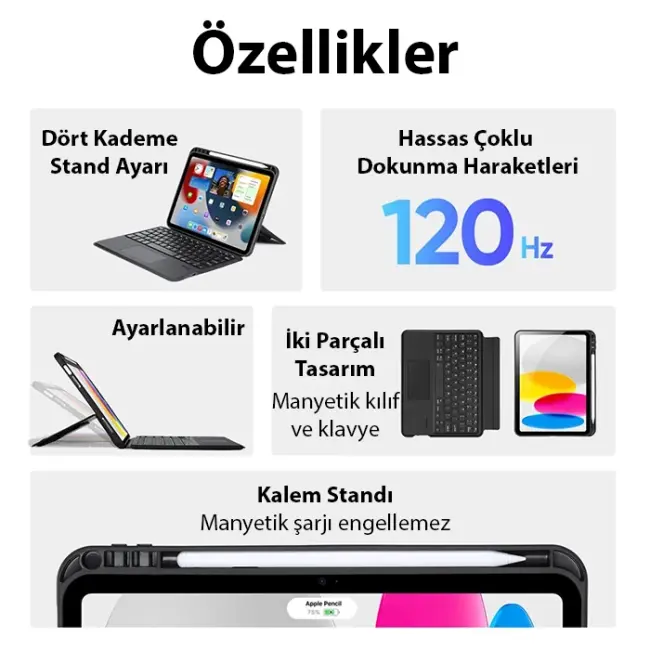 Dux Ducis iPad 10(2022) DK Series Kablosuz Bluetooth Klavye Touchpad Kılıf-(5775)