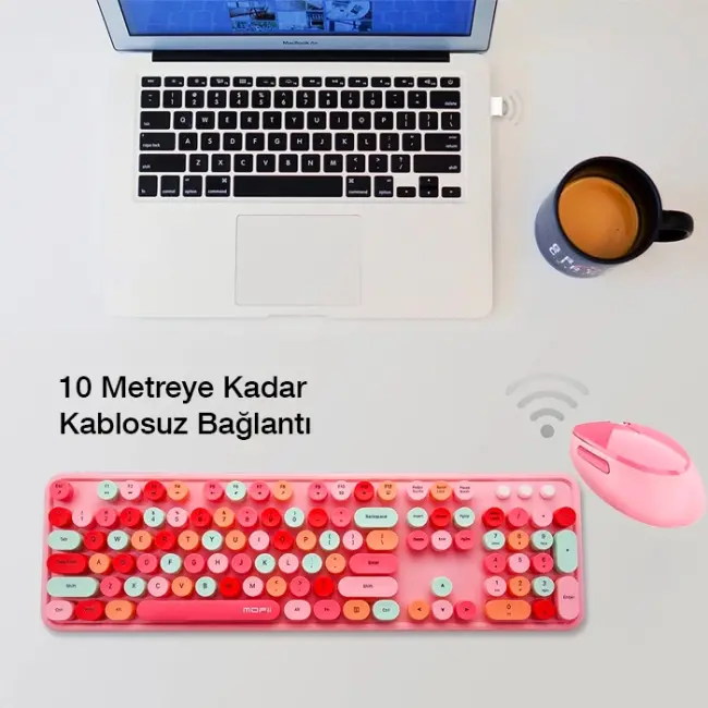 ALLY Mofi SWEET 2.4G Retro Kablosuz Q Klavye Oyuncu Klavye ve Mouse Seti-(5775)