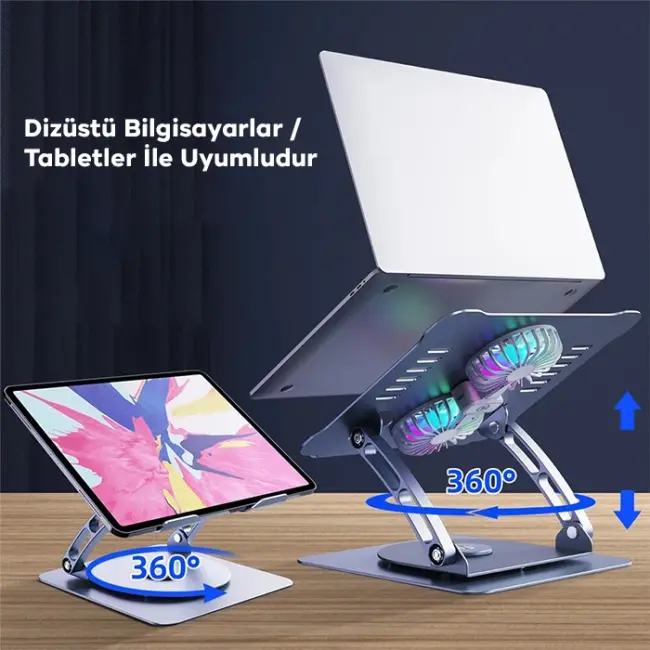 ALLY T619G 360° Dönebilen Alüminyum Alaşım Soğutucu Masaüstü Laptop Standı-(5775)