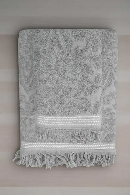 2 Parça Jakarlı Banyo Havlu Takımı %100 Pamuklu 90x150 Cm Arden Gri