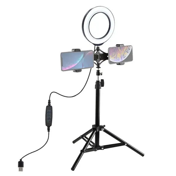 PULUZ 70CM Çift Telefon tutucu 6.2CM Led Işık Stand YoutuberCanlı Yayın Selfie TikTok Makeup-(5775)