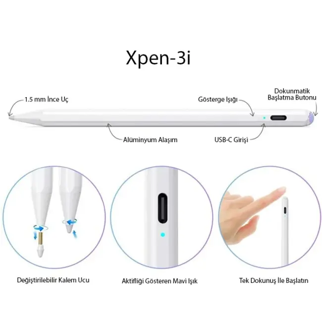 ALLY Xpen-3i iPad(2018-2025) Aktif Manyetik Kapasitif Kalem-(5775)