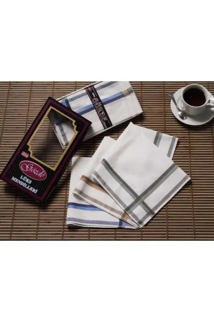 Siyah Kutulu 42x42 cm Düzine 12 Adet Kumaş Mendil-GM 04