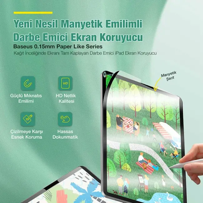 Baseus iPad Mini 8.3inç (2021) Manyetik Kenarlı Mıknatıslı Ekran Koruyucu-(5775)