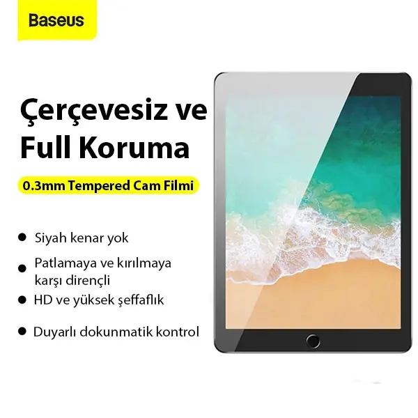 Baseus iPad 9.7 2018 / 2017 / Pro 9.7 / Air 2 / Air Tempered Cam Ekran Koruyucu-(5775)
